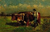 Edward Mitchell Bannister Famous Paintings - man with two oxen